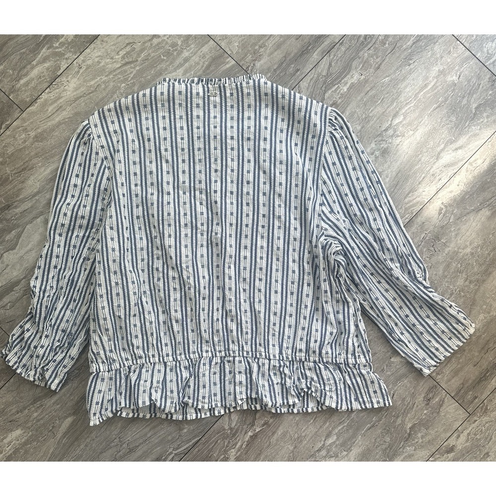 Sam Edelman Women's XL Blue White Striped Cotton Ruffle Peplum Blouse - Picture 7 of 8